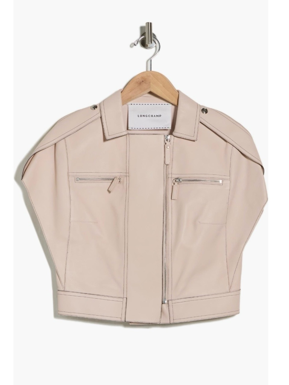 Longchamp Leather Cap Sleeve Crop Jacket in Color Power Size 8 - Picture 3 of 8